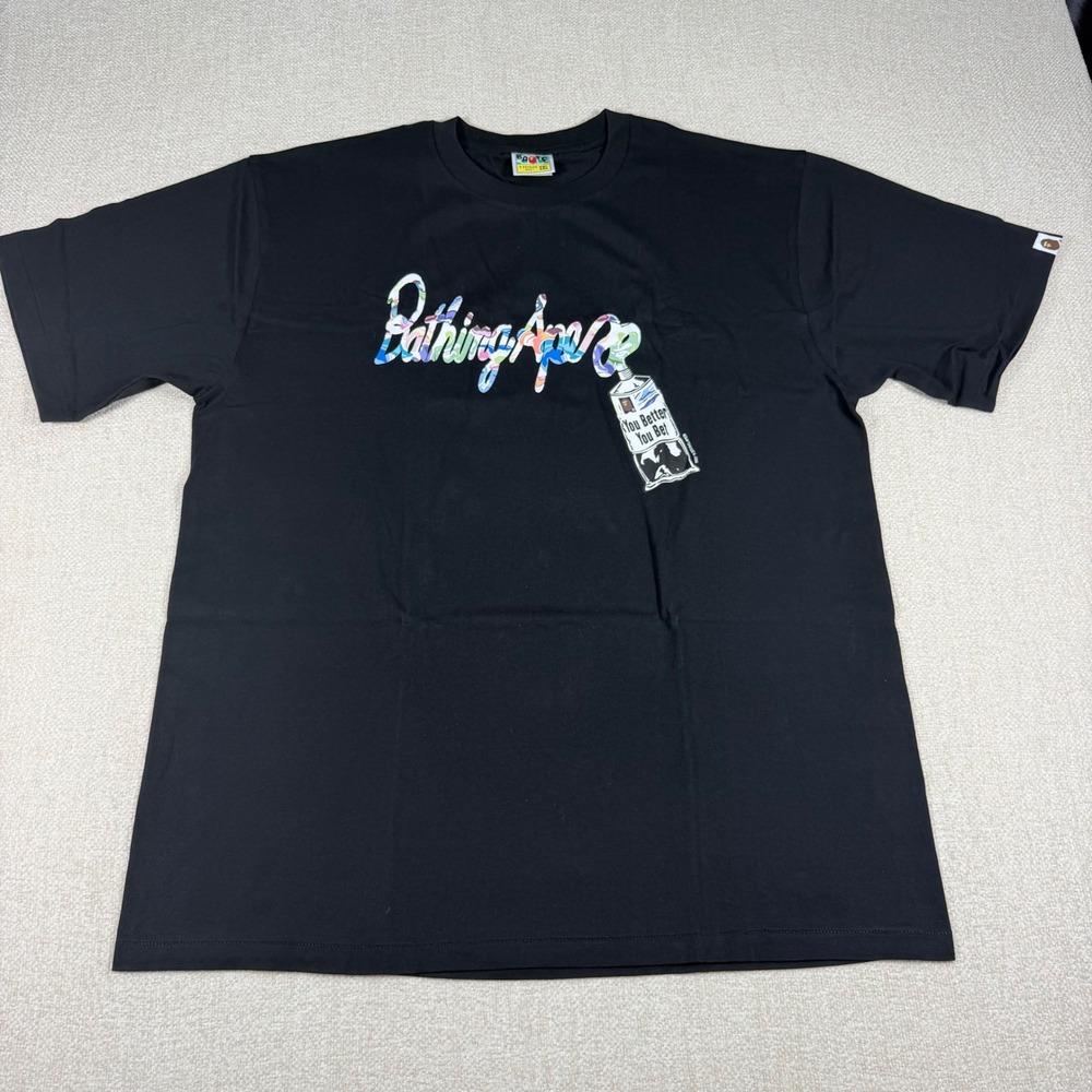 A Bathing Ape BAPE‎ Black Graphic T-Shirt Camo Logo 2XL 1L80110038 Mens NEW